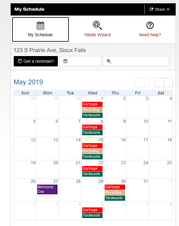 Residential Collection Schedule.