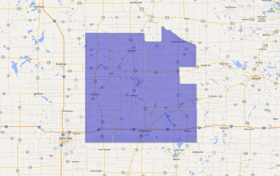 Image of areas served by Novak Sanitary Minnesota Paper Shredding Services.